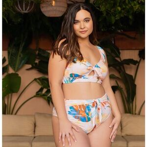 NEW LYSA Mirlinda Top Tie Belt High Rise Bottom Floral Print Bikini Set